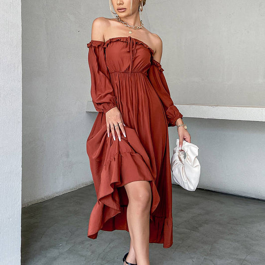 DROP SHOULDER LANTERN SLEEVE WAIST DRESS