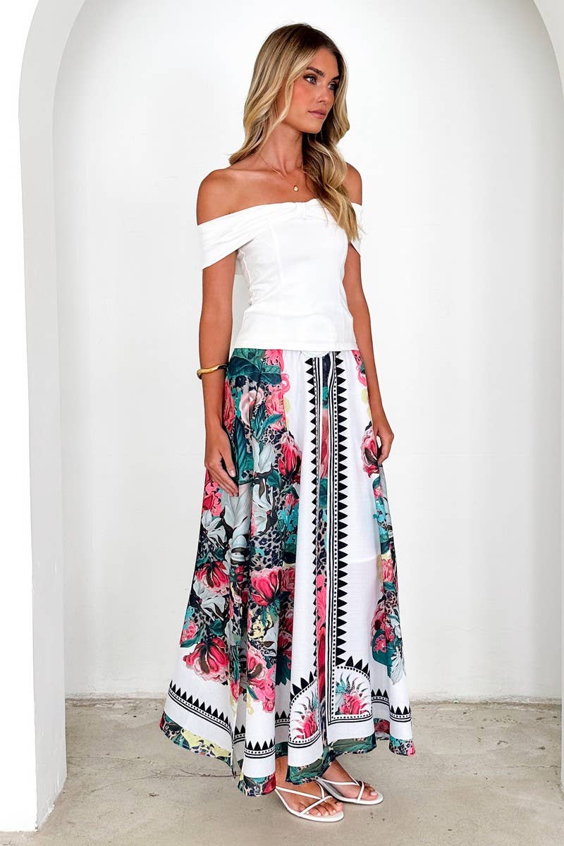 CWBLS0657_SUMMER HIGH WAIST LOOSE PRINTED SKIRT LONG SKIRT