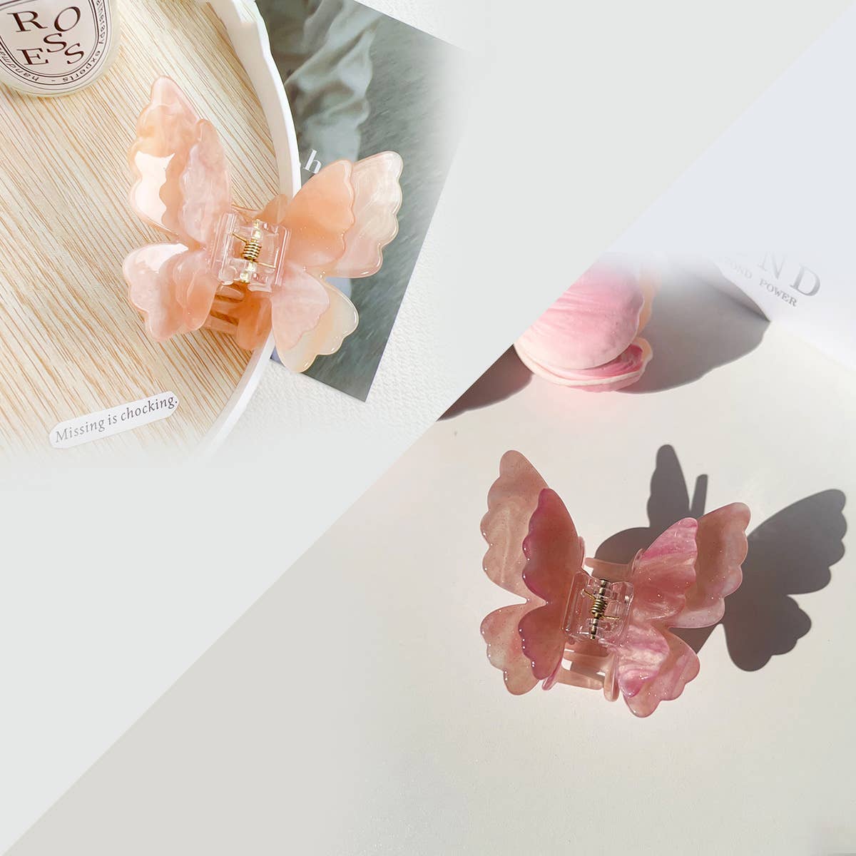 Double-layer butterfly color-changing grab clip