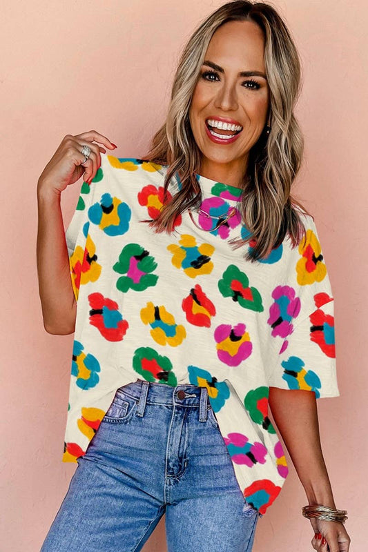 CWTBLS1262_CASUAL CREW-NECK MID-SLEEVE COLOR MATCHING TOP