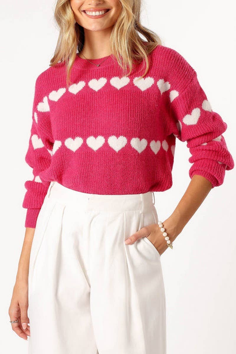 CWOSWL3098_LOOSE ROUND NECK HEART PULLOVER KNITTED SWEATER