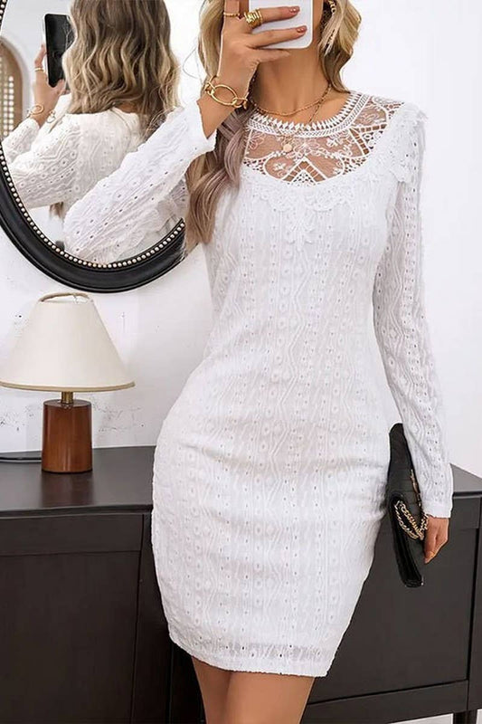 CWDSD7651_SUMMER ELEGANT COMMUTER LACE LONG SLEEVE DRESS