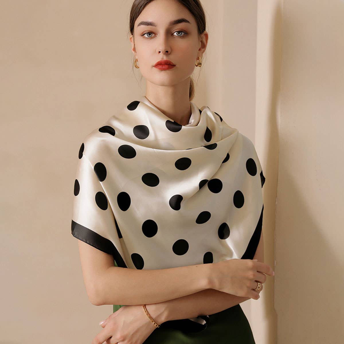 Women’s 35" Polka Dot Silky Wrap Neck Scarf