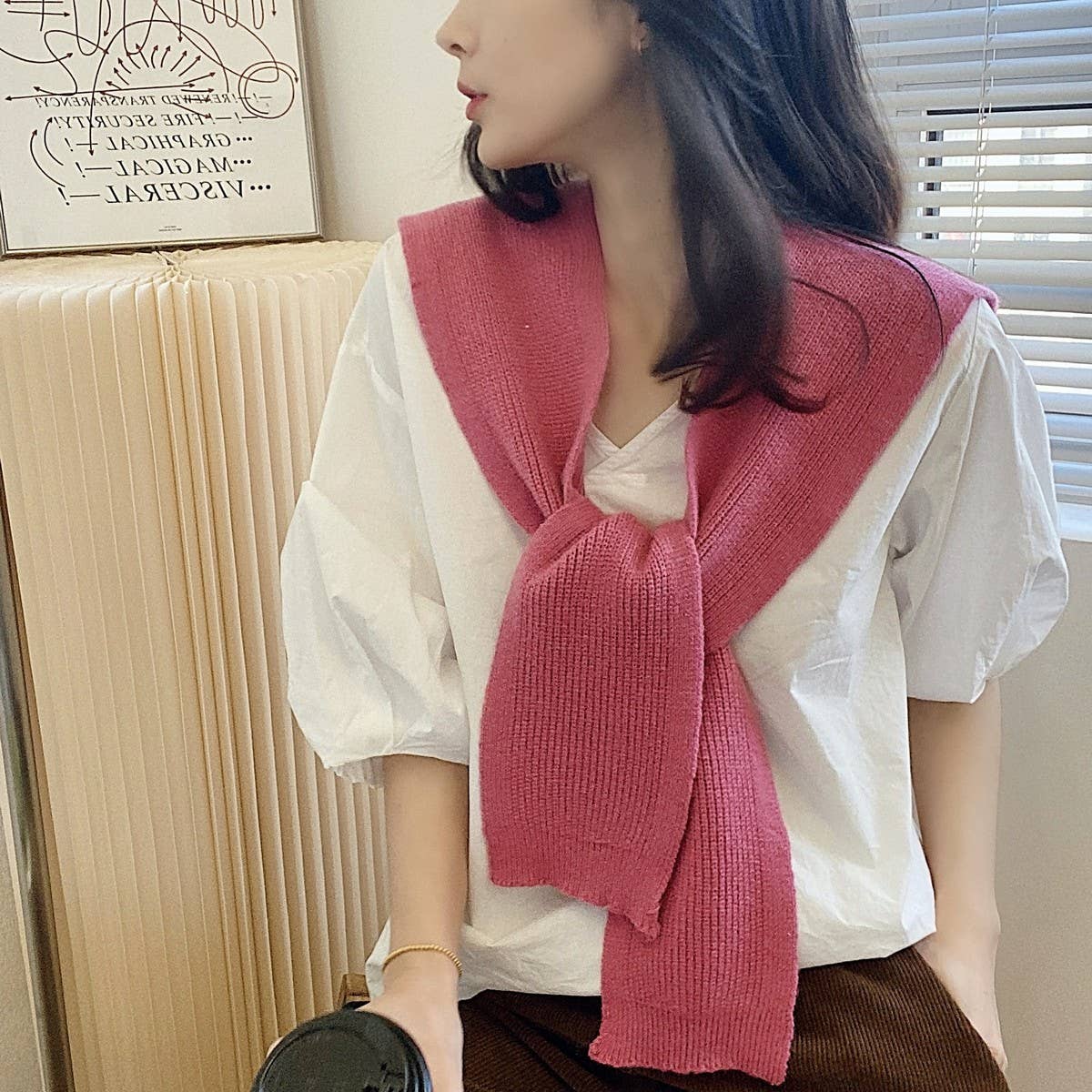 CWASC03127_STRIPED KNIT PONCHO SHAWL FOR WOMEN