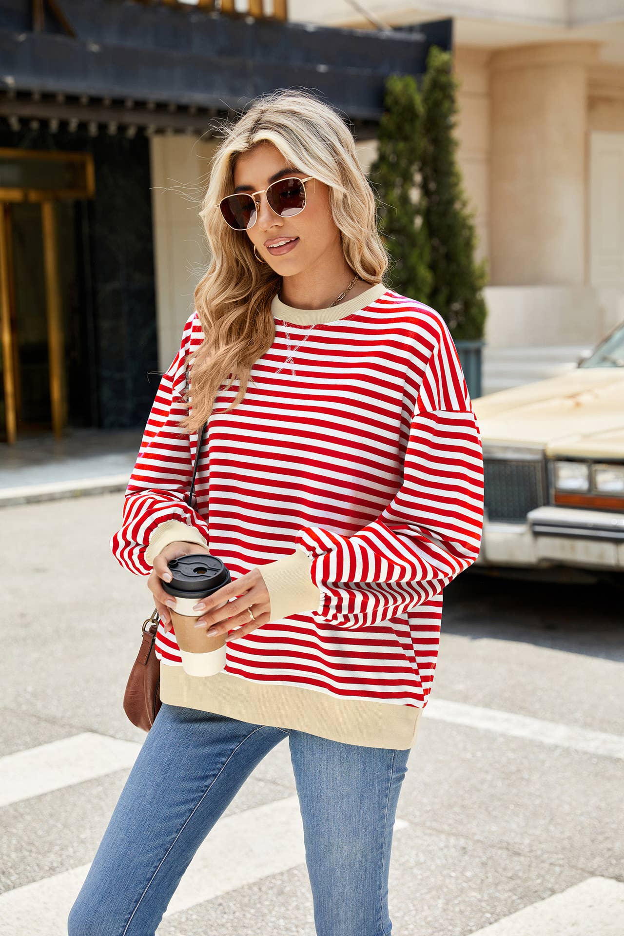 CONTRASTING COLOR STRIPED LONG SLEEVE HOODIE