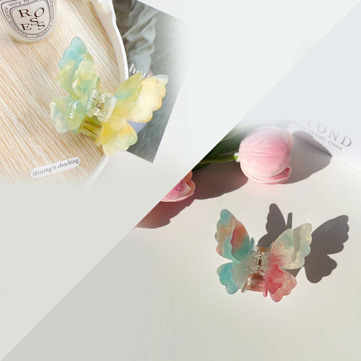 Double-layer butterfly color-changing grab clip