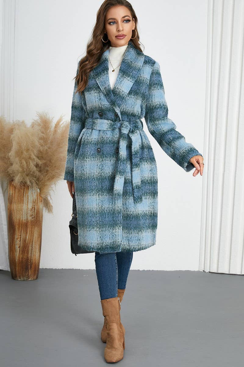 CWOCO0943_DOUBLE-BREASTED LACE-UP OMBR? PLAID COAT