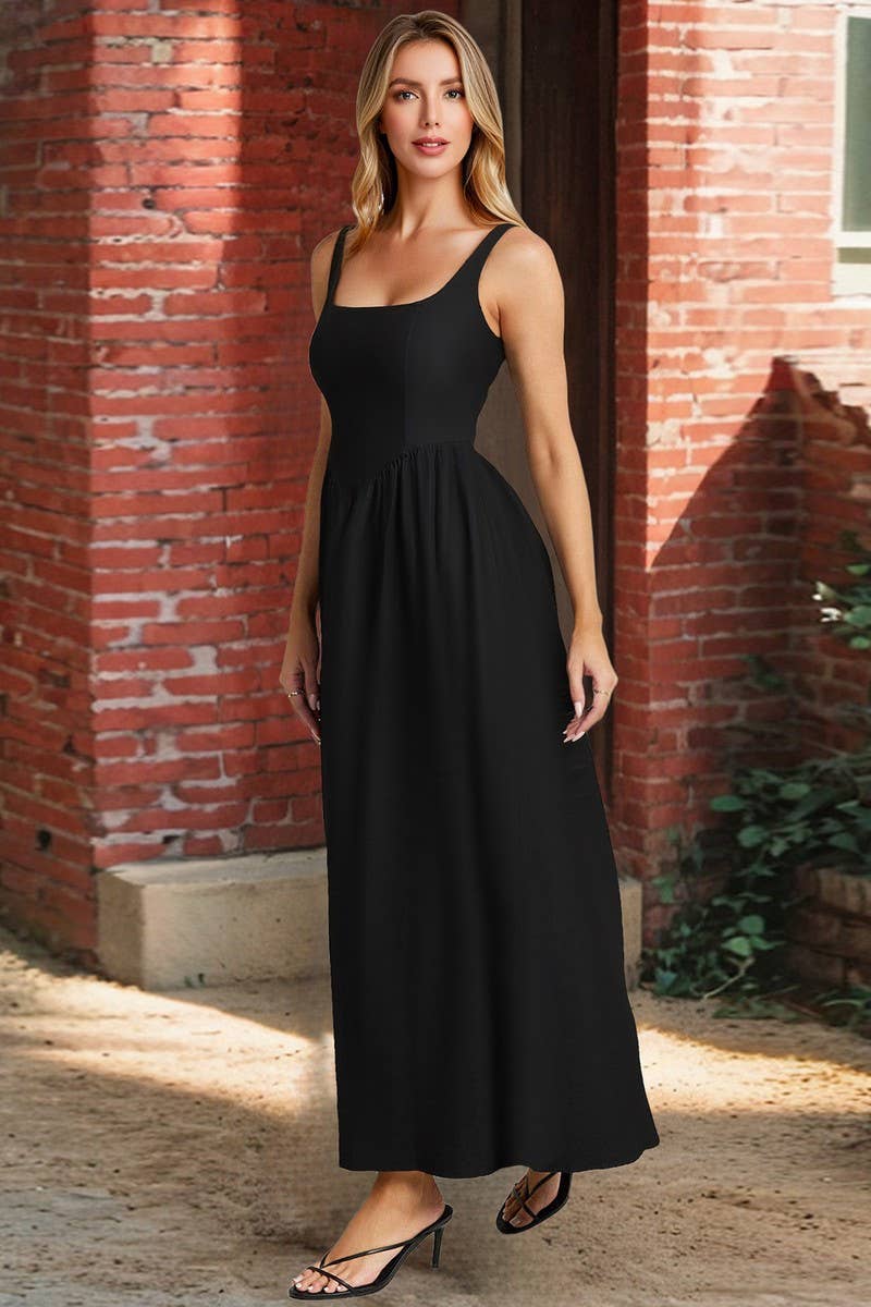 CWDMD6194_SOLID SLEEVELESS WAIST-CINCHING MAXI DRESS