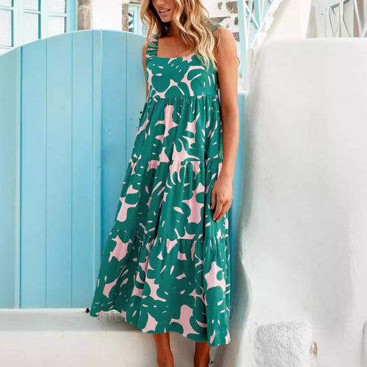 FLORAL PRINT DRESS WITH PLEATED HALTER