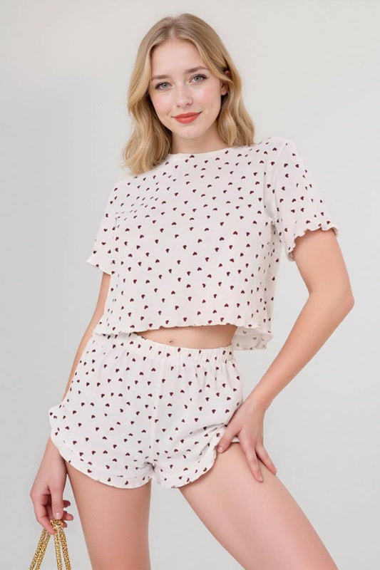 CWSPJ00482_HEART PRINT SHORT SLEEVE AND SHORTS PAJAMA SET