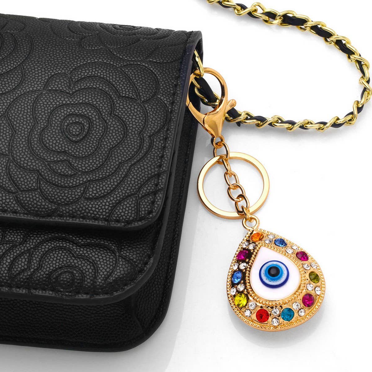 COLORED DIAMOND DEVIL'S EYE METAL KEYCHAIN PENDANT