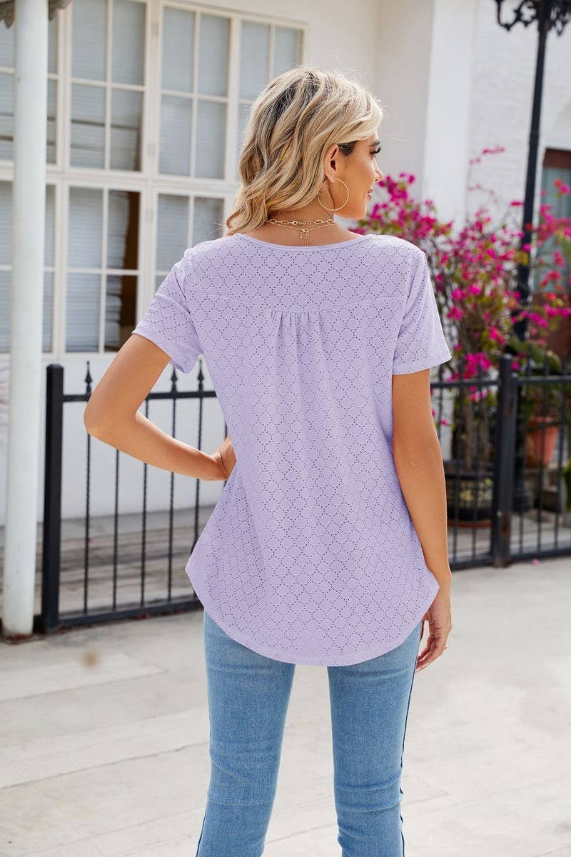 CWTBLS0435_Round Neck Short Sleeve Blouse