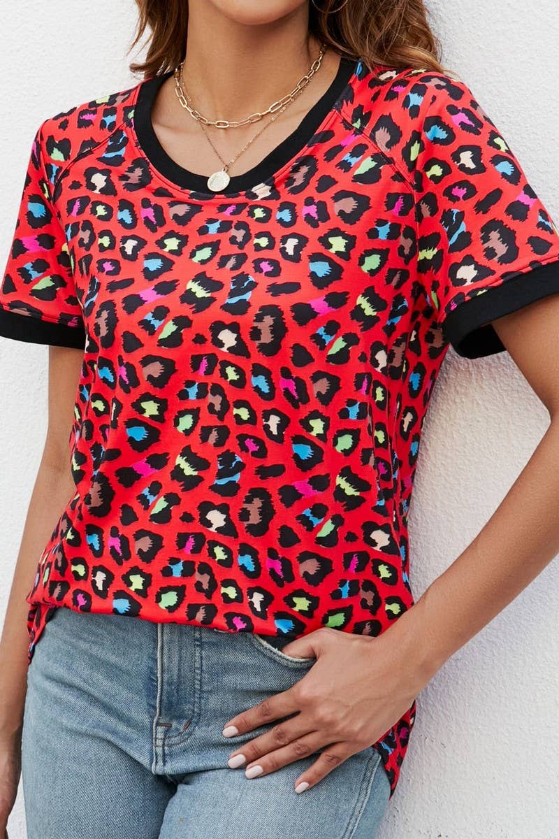 CWTBLS0348_V-Neck Short Sleeve Print Top