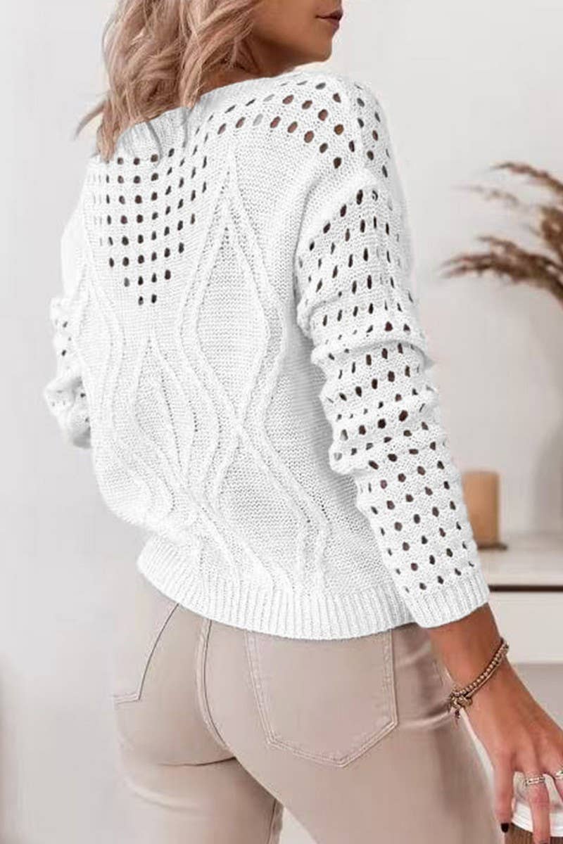 CWOSWL6866_CHIC OFF SHOULDER LOOSE KNIT HOLLOW OUT SWEATER