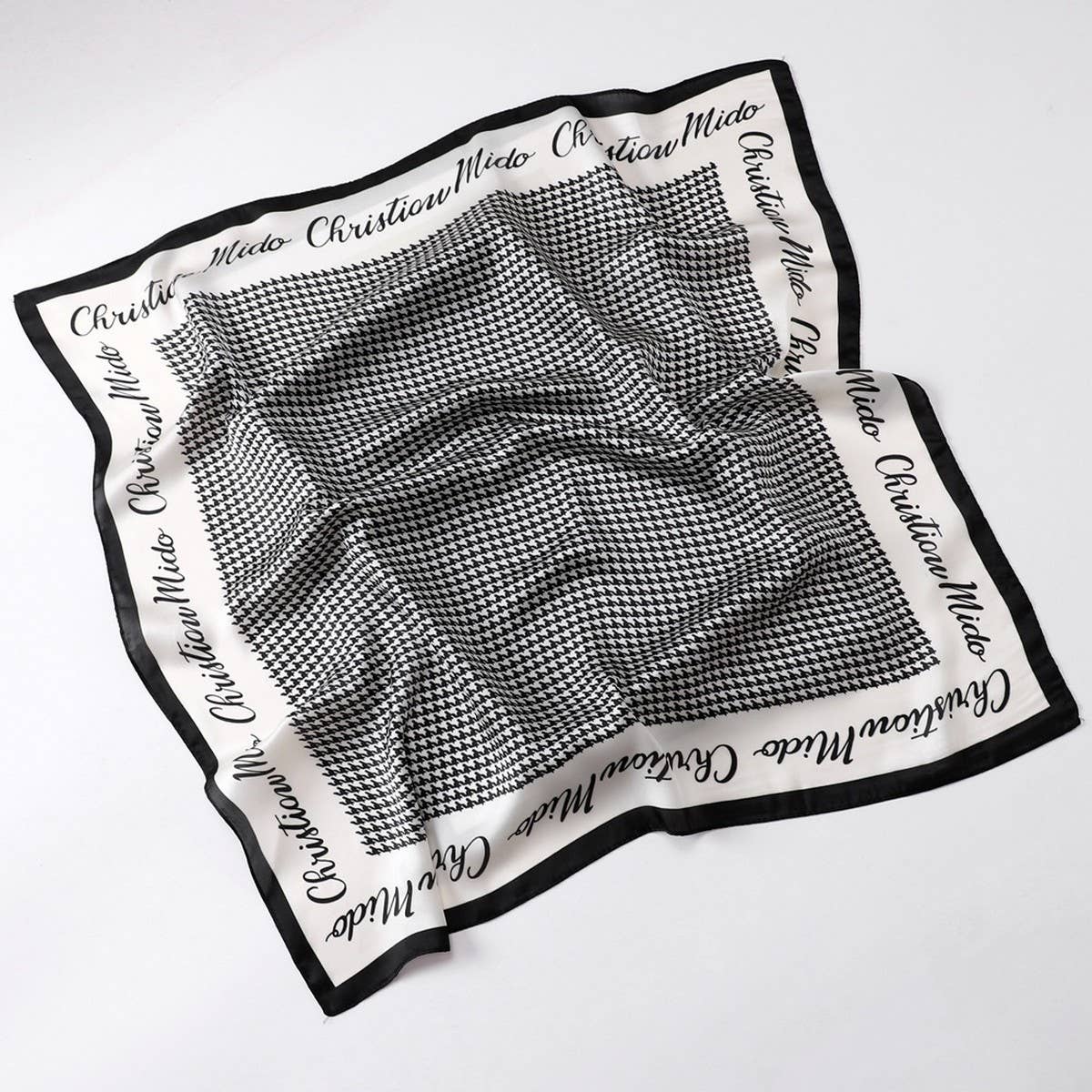 Vintage Letter Print Satin Square Scarf for Women