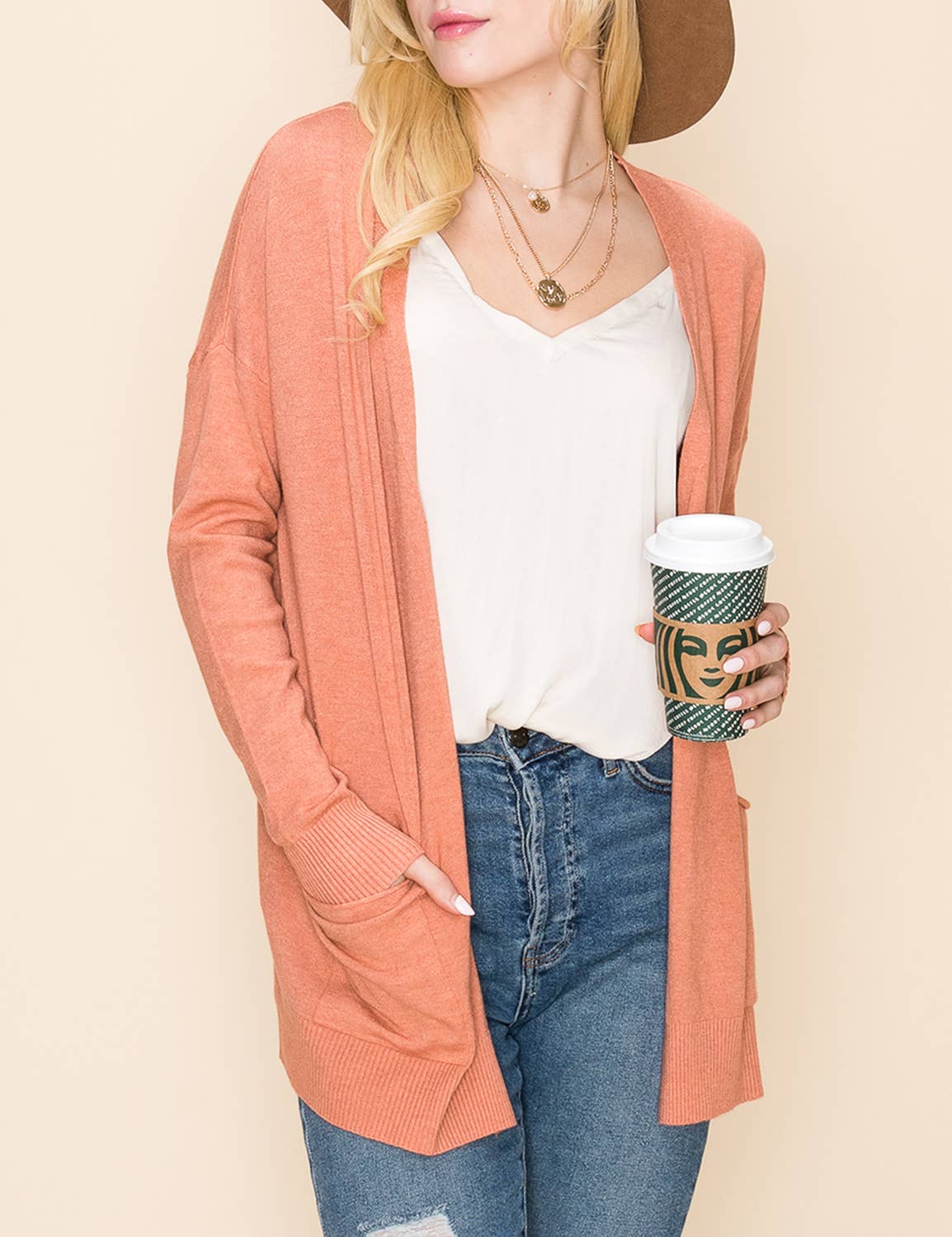 CWOSWL061_LOOSE FIT WITH POCKET SWEATER CARDIGAN