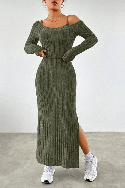 CWDMD4020_SLIT COMMUTER SUSPENDER DRESS TWO-PIECE SET