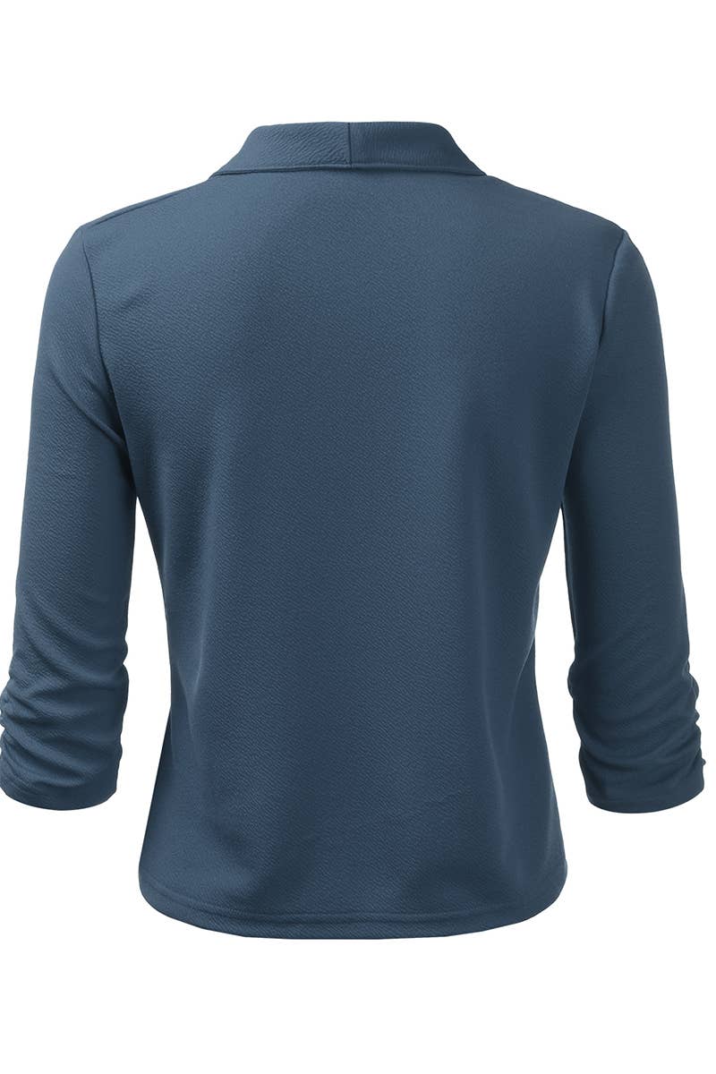 CWOBL091_Casual Work Ruched 3/4 Slv Open Front Blazer Jacket