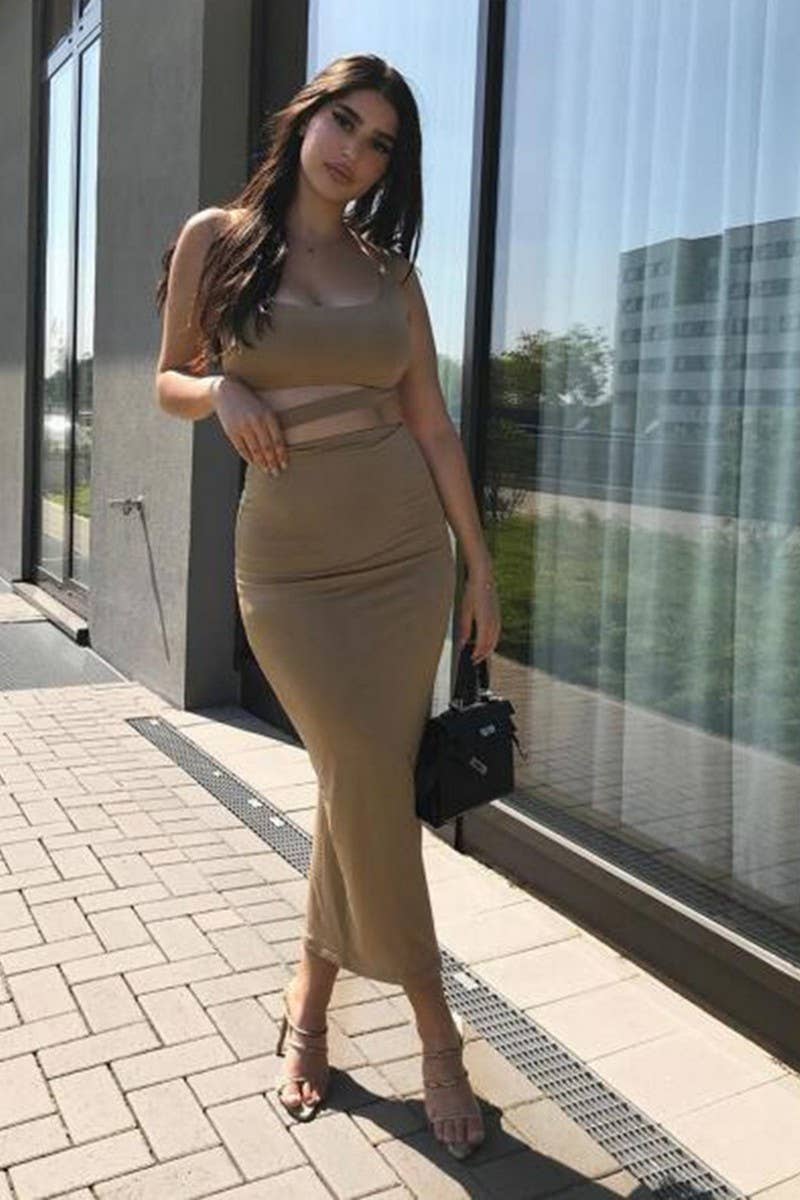 CWSTB00414_SEXY RUCHED CUTOUT TWO PIECE DRESS