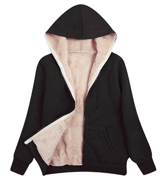 CWOHOL0284_ZipUp Open Front Hoodie In Fleece Long Sleeve Top