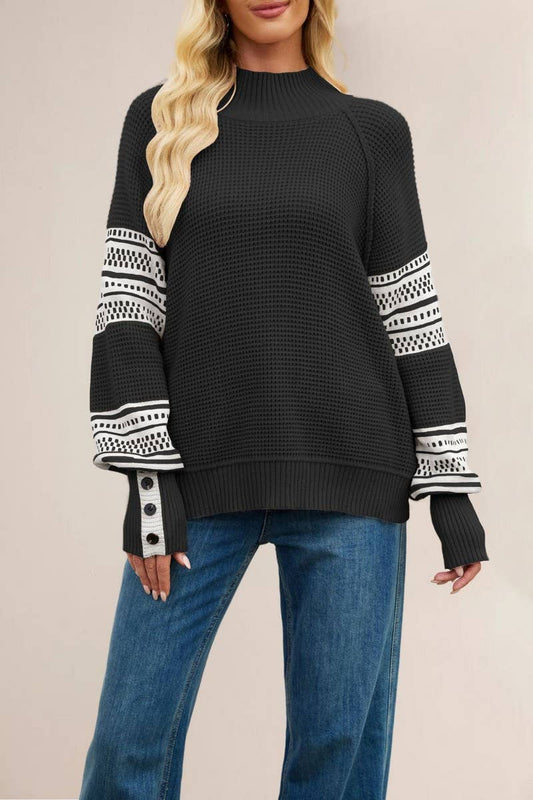 CWOSWL7021_KNITTED COLORBLOCK TURTLENECK SWEATER