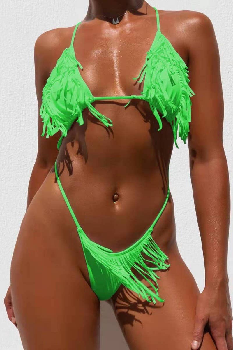 CWMW0848_SOLID COLOR TASSEL TIE ONE-PIECE SEXY SWIMSUIT