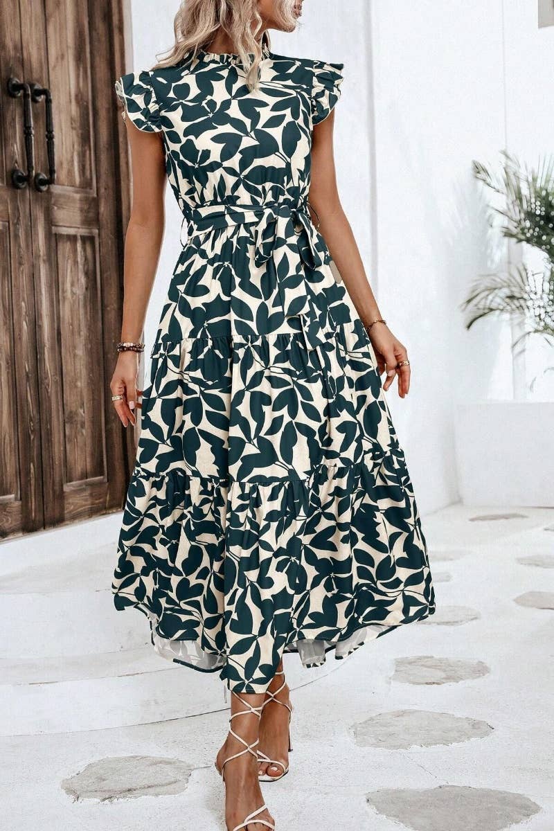 CWDMD2748_SUMMER WOODEN EAR LACE PRINTED DRESS LONG