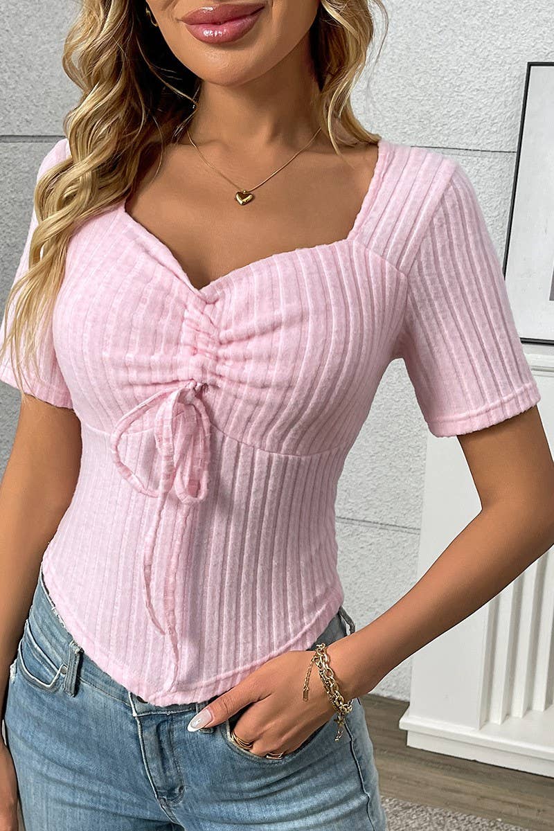 CWTTS1358_SUMMER FASHION PLEATED DRAWSTRING SEXY TOP