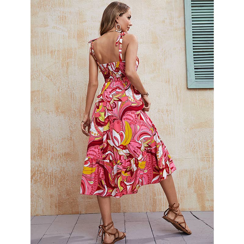 A LONG HALTER DRESS WITH A DRAWSTRING