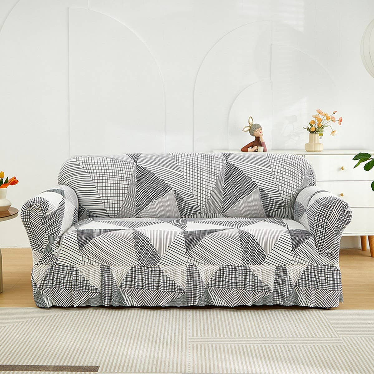 Floral Skirted Sofa Cover, Stretch & Full Fit