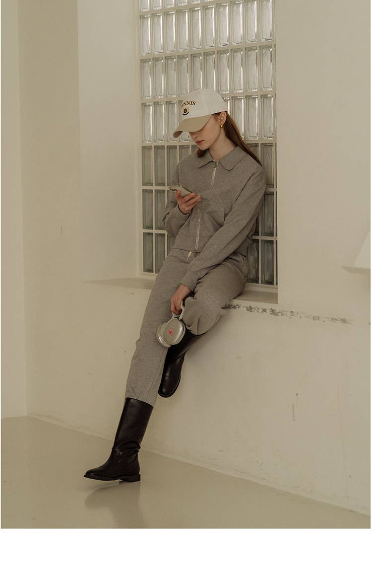 Casual lapel top sweatpants and sportswear set