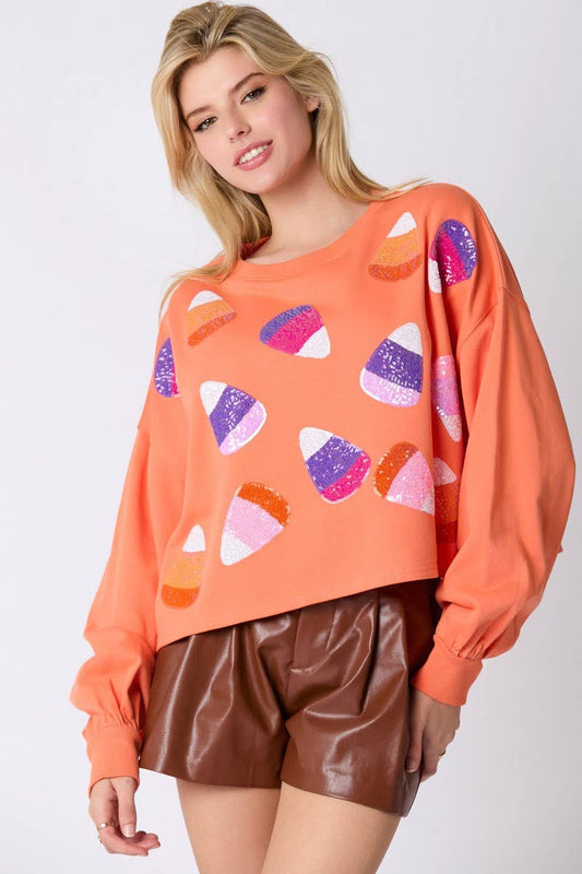 CWTBLL01277_HALLOWEEN CANDY SEQUIN PULLOVER SWEATSHIRT