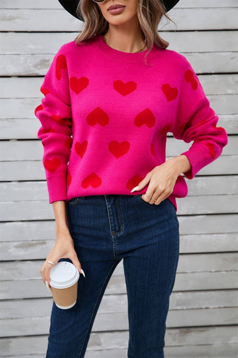 CWOSWL5777_VALENTINE'S DAY ROUND NECK HEART SWEATER