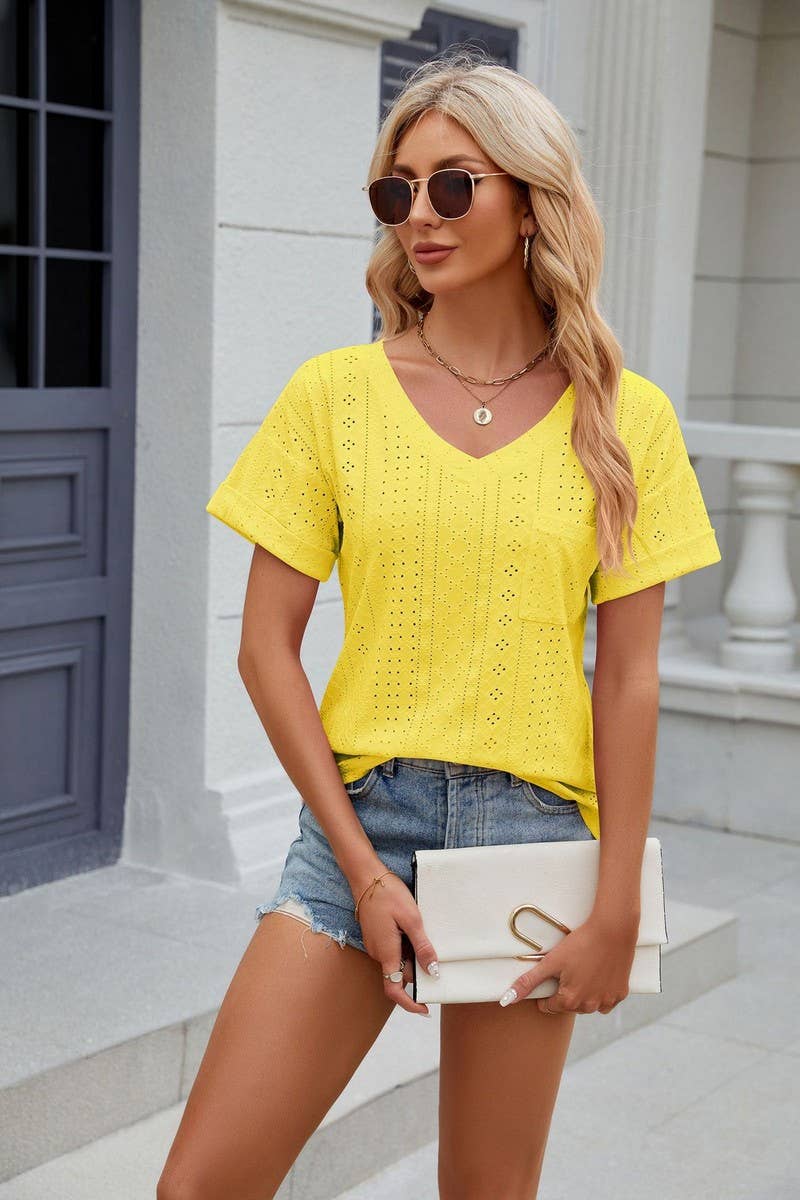 CWTTS0827_V-Neck Short Sleeve Knit Top