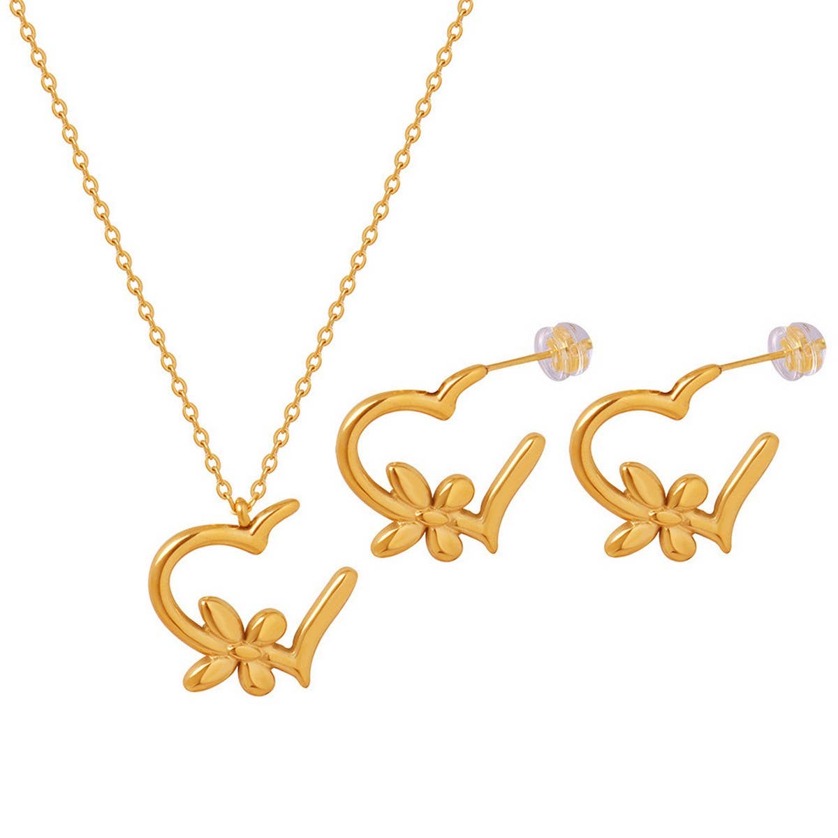 HEART BUTTERFLY FLOWER DESIGN EARRINGS NECKLACE