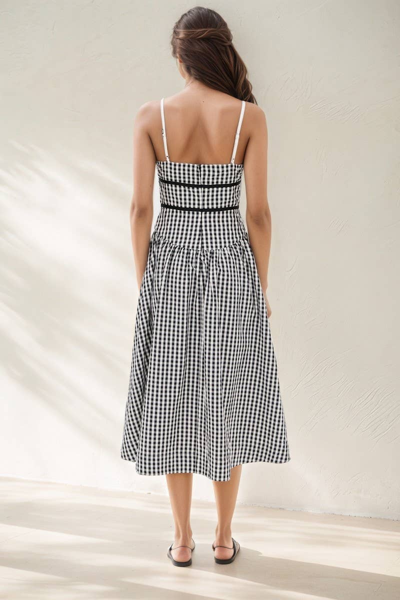 CWDMD6409_PLAID STRAPLESS RUCHED WAIST A-LINE DRESS