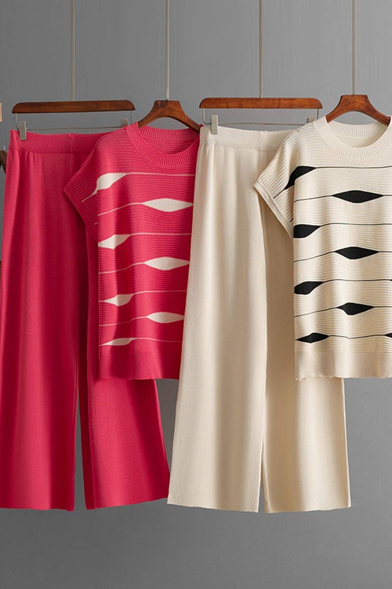 CWSTB00424_STRIPED KNIT TOP & HIGH WAIST WIDE LEG SET