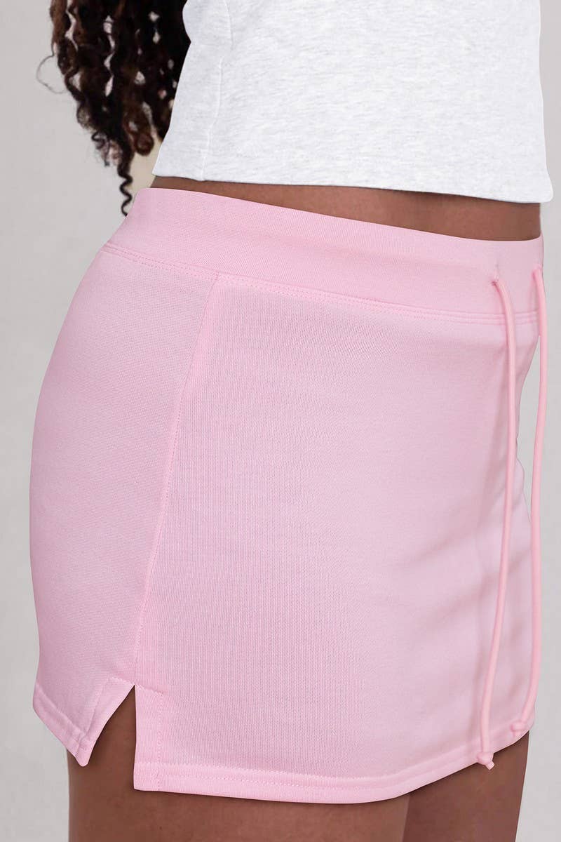 CWBSS00114_HOT GIRL STYLE LACE-UP SOLID COLOR SHORT SKIRT
