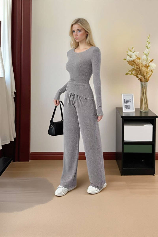 CWSTB00484_FALL WOMEN 2 PIECE LOUNGE SET ASYMMETRICAL TOP