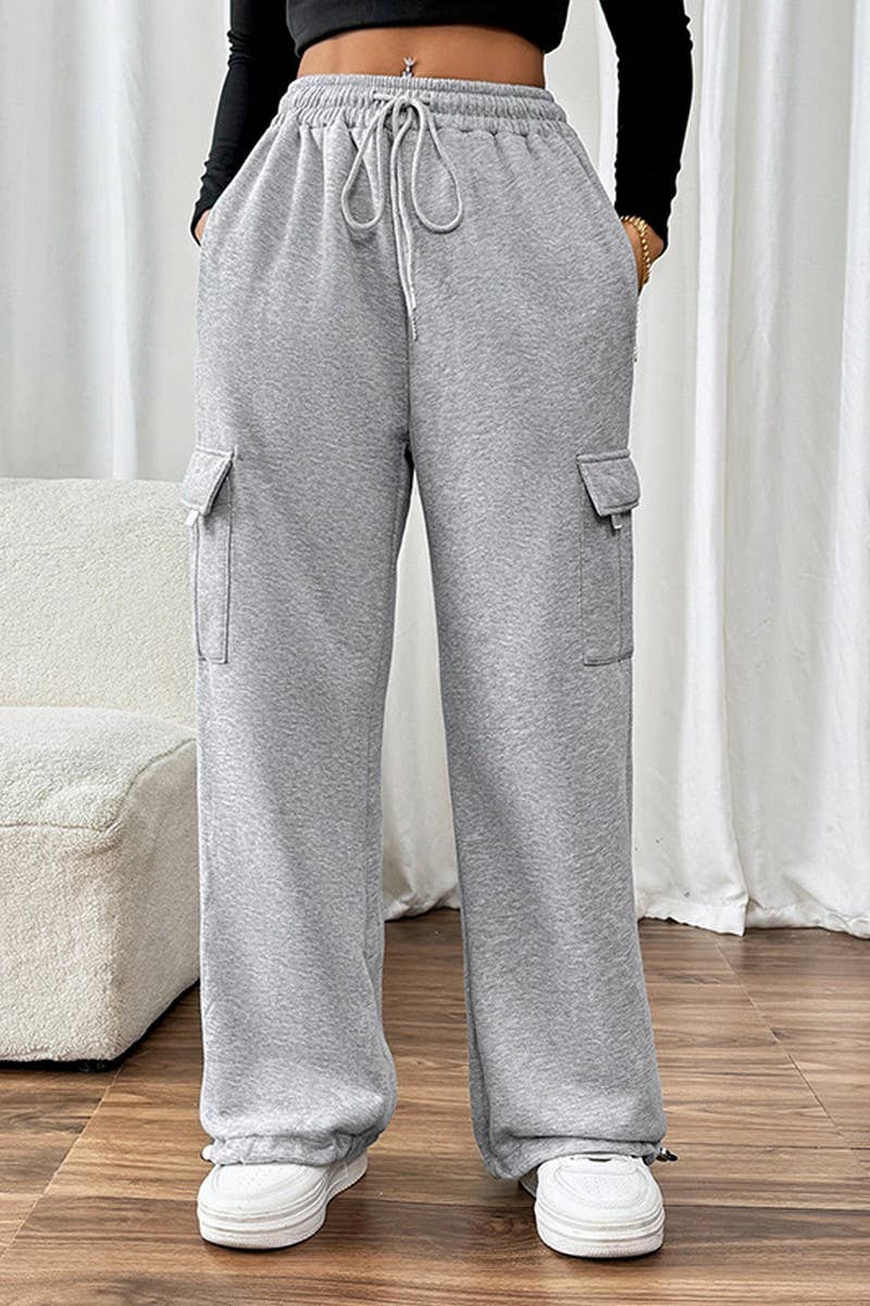 CWBLP1069_CASUAL HIGH WAIST PATCHWORK POCKET SWEATPANTS