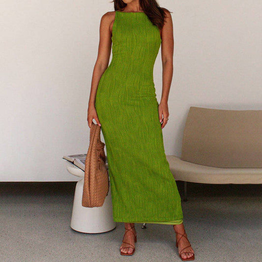 Backless sleeveless slim-fit dress with hip wrap