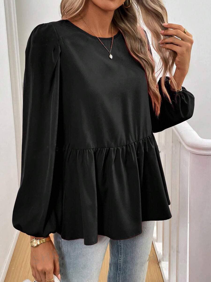 BOW LANTERN SLEEVE BUBBLE DOUBLE-SIDED SHIRT