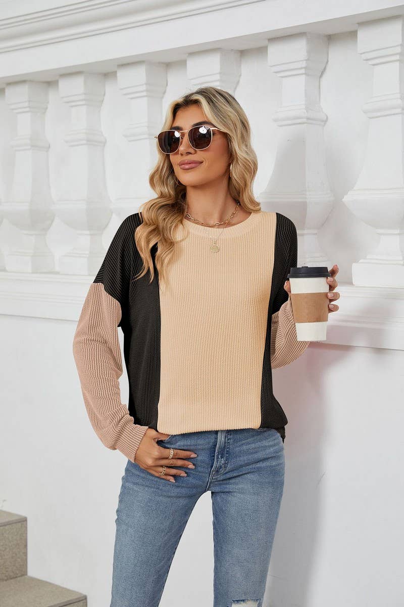 CWTBLL3666_FASHIONABLE LOOSE THREAD SPLICING T-SHIRT