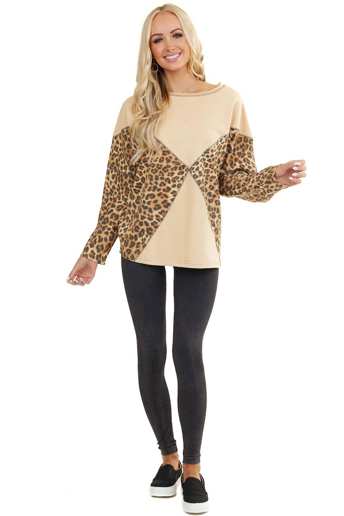 CREW NECK LONG SLEEVE LEOPARD PRINT HOODIE