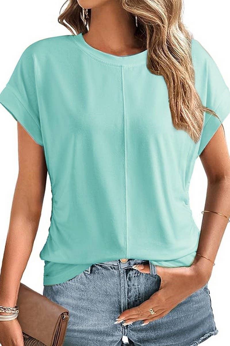 CWTTS1386_SUMMER FASHION SIDE PLEATED RAGLAN T-SHIRT