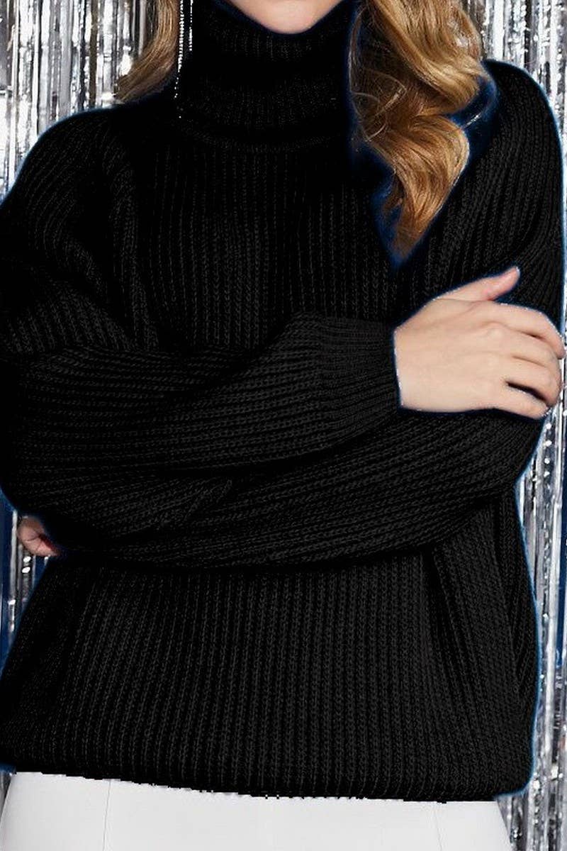 CWOSWL6378_TURTLENECK PULLOVER SOLID COLOR KNITTED SWEATER