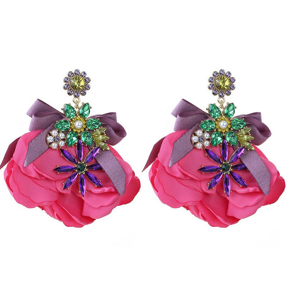 Handmade Floral Fabric Earrings Elegant Woman's