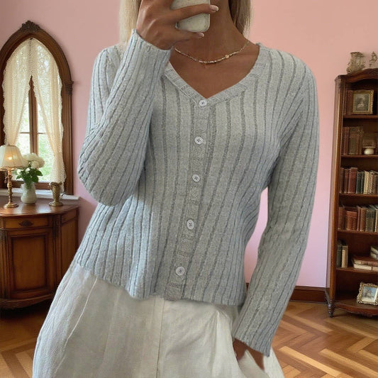 Casual single - breasted short -long sleeved top