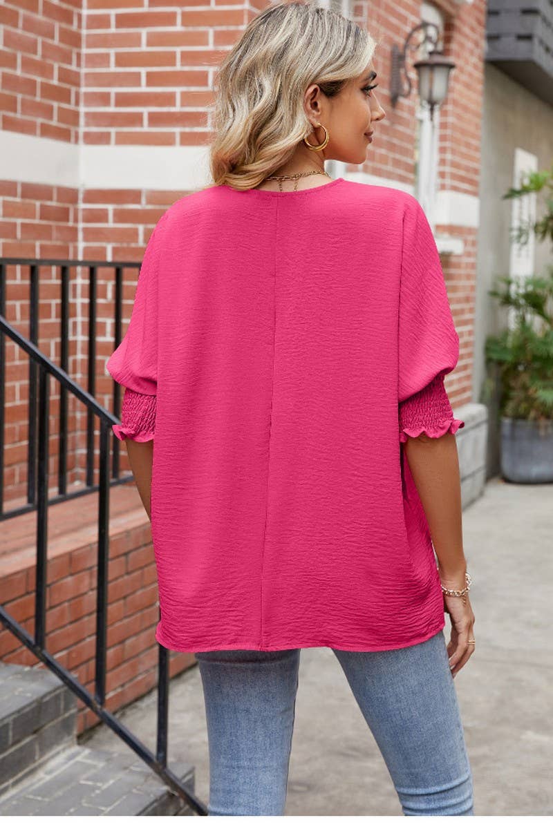 CWTBLL3199_LOOSE LARGE SIZE ROUND NECK SOLID COLOR TOP