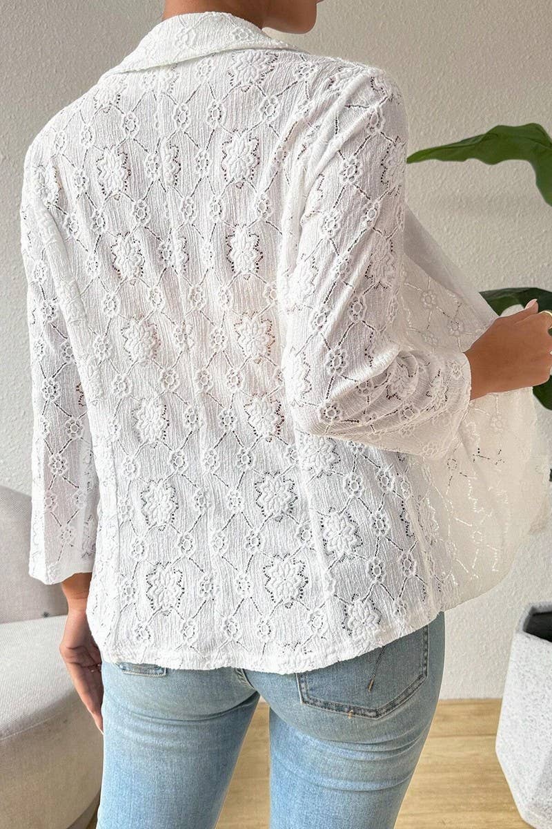 CWOCO1140_SOLID COLOR LACE 9-QUARTER SLEEVE LAPEL BLAZER